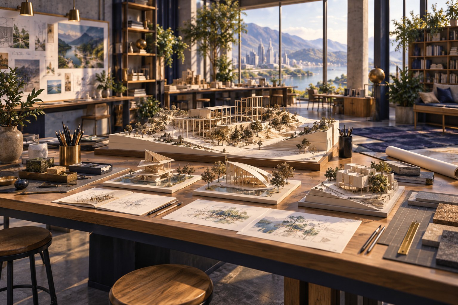 A workshop filled with alternative architectural prototypes and materials